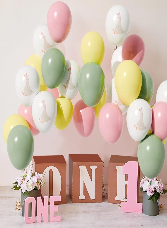 Motionchic 60 Pcs Bow Goose Balloons Set, 12 Inch Pastel Pink Latex Balloons One Silly Goose Birthday Party Decorations Baby Shower Decor(Pink) - Image 3